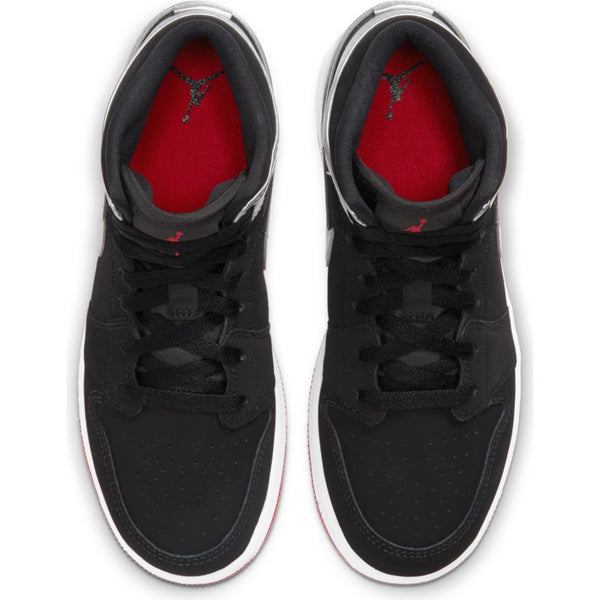 AIR JORDAN 1 MID (GS) BLACK/GYM RED-METALLIC SILVER-WHITE