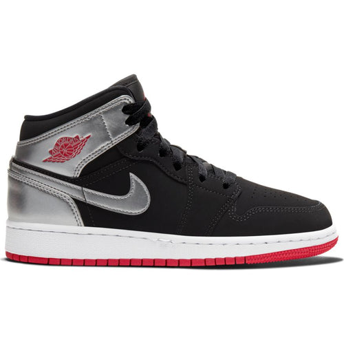 AIR JORDAN 1 MID (GS) BLACK/GYM RED-METALLIC SILVER-WHITE