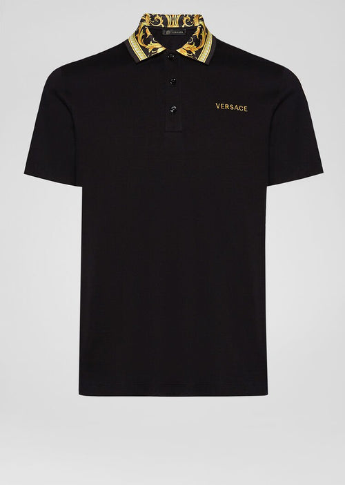 VERSACE BAROCCO MOTIF POLO SHIRT, Black