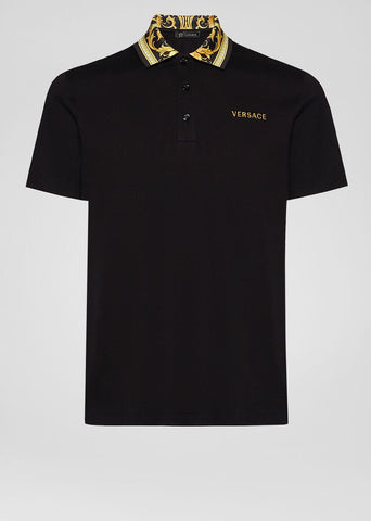 VERSACE BAROCCO MOTIF POLO SHIRT Black