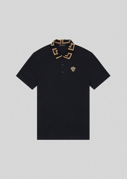 VERSACE GRECA COLLAR POLO SHIRT,Black