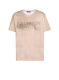 BALMAIN T-SHIRT WITH DESERT CAMO LOGO, BEIGE