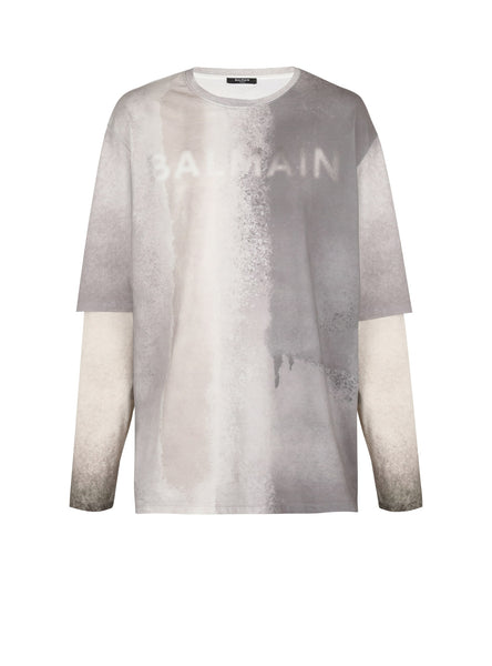 BALMAIN OVERSIZED LS LOGO T-SHIRT, MULTI/GREY