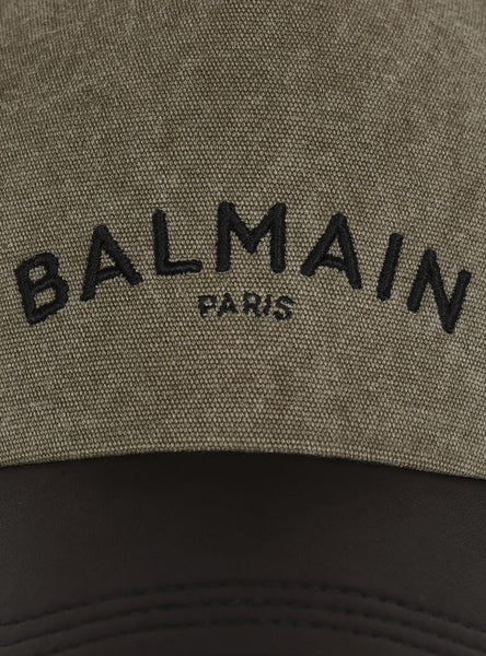 BALMAIN CANVAS LOGO CAP, KHAKI/BLACK