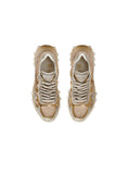 BALMAIN B-EAST TRAINER IN LEATHER, SUEDE AND MESH, GREGE-GOLD