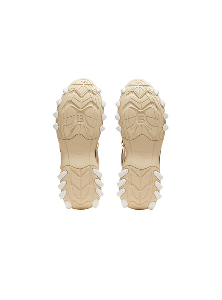 BALMAIN B-EAST TRAINER IN LEATHER, SUEDE AND MESH, GREGE-GOLD