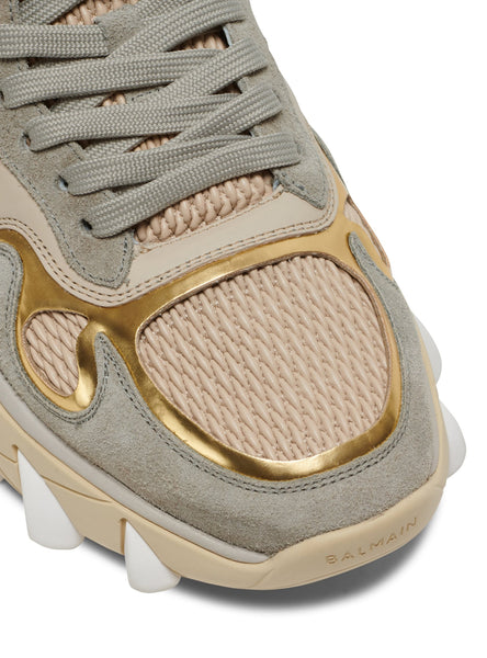 BALMAIN B-EAST TRAINER IN LEATHER, SUEDE AND MESH, GREGE-GOLD