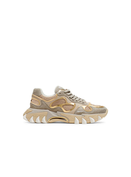 LANVIN X FUTURE HYPER CURB SNEAKERS IN LEATHER AND SUEDE, TAUPE/RED