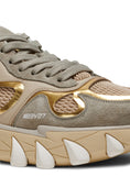 BALMAIN B-EAST TRAINER IN LEATHER, SUEDE AND MESH, GREGE-GOLD