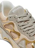 BALMAIN B-EAST TRAINER IN LEATHER, SUEDE AND MESH, GREGE-GOLD