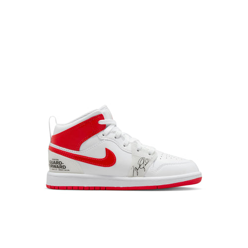 Jordan 1 Mid Sneaker School (PS), WHITE/UNIVERSITY RED