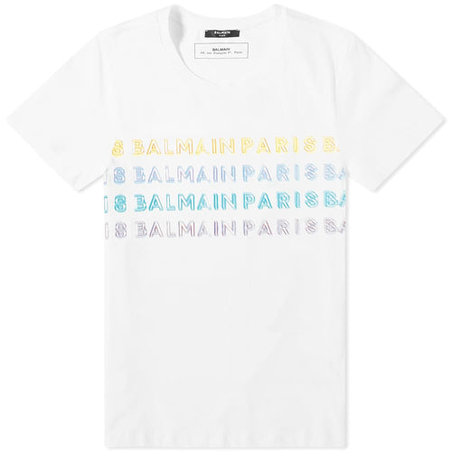 BALMAIN Multi Color Logo T-Shirt, White
