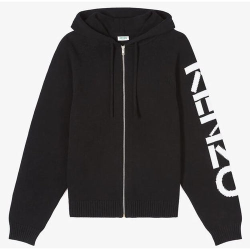 KENZO Logo Zipped Cardigan, Black