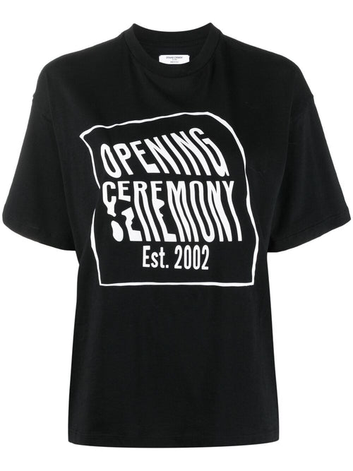 OPENING CEREMONY WARPED LOGO REGULAR T-SHIRT, BLACK