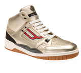 BALLY Champion King Metallic Leather High Top Sneakers, Antic Gold