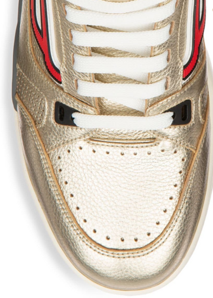 BALLY Champion King Metallic Leather High Top Sneakers, Antic Gold