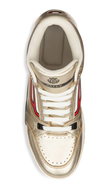 BALLY Champion King Metallic Leather High Top Sneakers Antic Gold