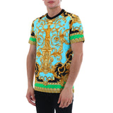 VERSACE Baroque Print T-Shirt, Green/ Light Blue