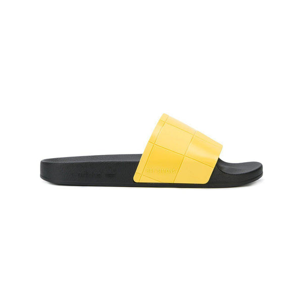 ADIDAS X RAF SIMONS Adilette Checkerboard Slides, Black/ Yellow-OZNICO