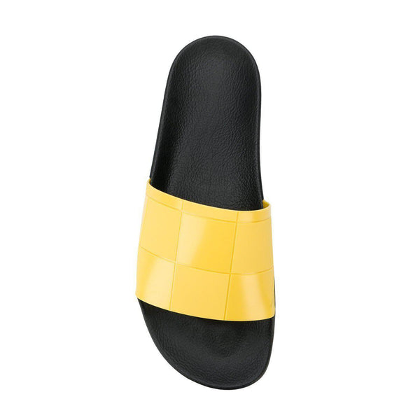 ADIDAS X RAF SIMONS Adilette Checkerboard Slides, Black/ Yellow-OZNICO