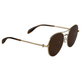 ALEXANDER MCQUEEN Metal Aviator Sunglasses, Gold/ Brown-OZNICO