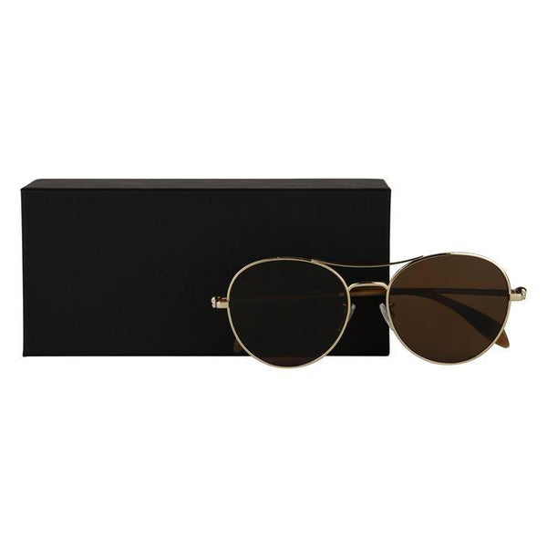 ALEXANDER MCQUEEN Metal Aviator Sunglasses, Gold/ Brown-OZNICO