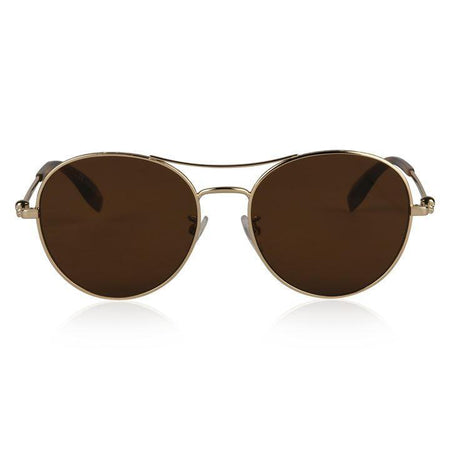 GUCCI Logo Rectangular Metal Frame Sunglasses, Gold Tone/ Multi