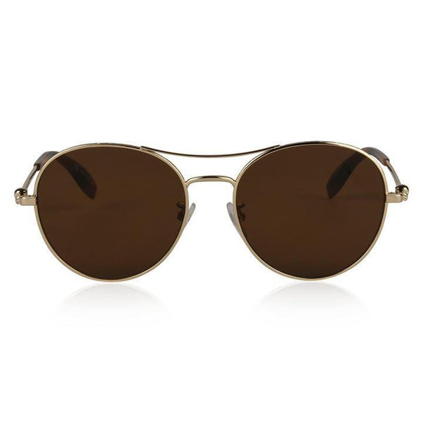 ALEXANDER MCQUEEN Metal Aviator Sunglasses, Gold/ Brown-OZNICO