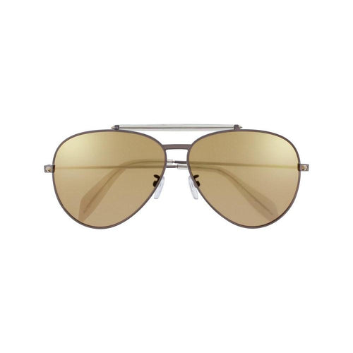 ALEXANDER MCQUEEN Piercing Pilot Frame Sunglasses, Black/ Gold-OZNICO