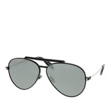 ALEXANDER MCQUEEN Piercing Pilot Frame Sunglasses, Black/ Silver-OZNICO