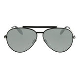 ALEXANDER MCQUEEN Piercing Pilot Frame Sunglasses, Black/ Silver-OZNICO