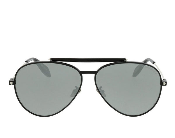 ALEXANDER MCQUEEN Piercing Pilot Frame Sunglasses, Black/ Silver-OZNICO