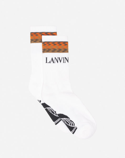 LANVIN CURB SOCKS, WHITE/LIGHT BROWN