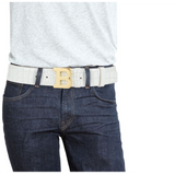 BALLY Croc-Embossed Leather Logo Belt, White-OZNICO