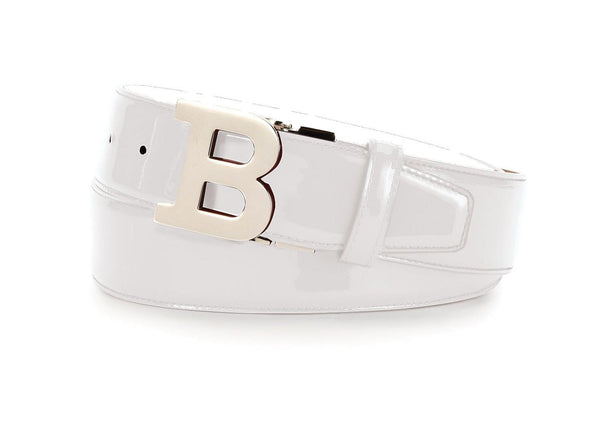 BALLY Croc-Embossed Reversible Leather Logo Belt, White-OZNICO