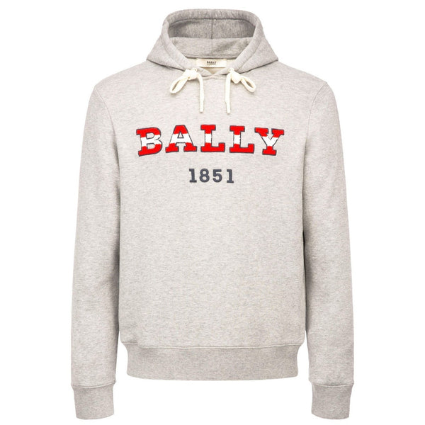 BALLY Logo Hooded Sweatshirt, Grey Melange-OZNICO