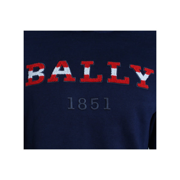 BALLY Logo Hooded Sweatshirt, Navy-OZNICO