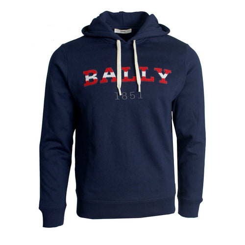 BALLY Logo Hooded Sweatshirt, Navy-OZNICO
