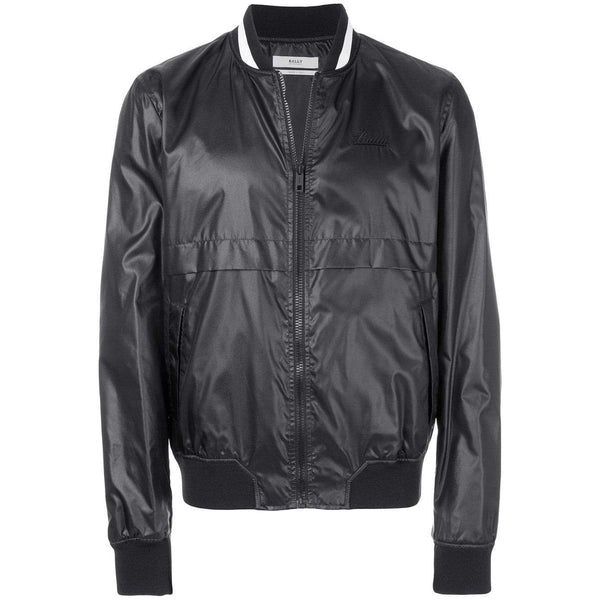 BALLY Nylon Varsity Bomber Jacket, Black-OZNICO