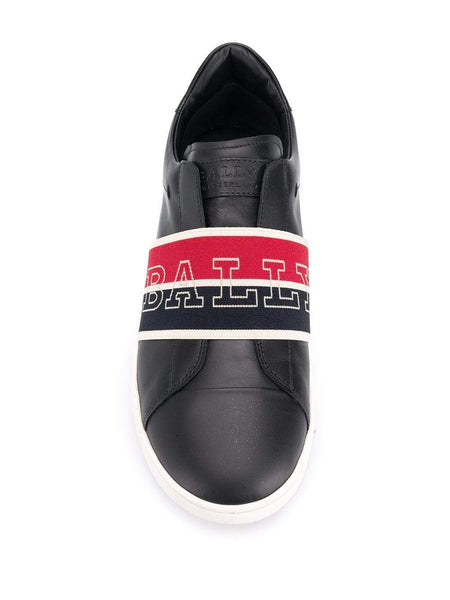 BALLY Wictor Slip On Logo Band Sneakers, Black/ Navy/ Red-OZNICO
