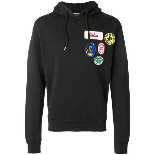 DSQUARED2 Logo Patch Hooded Sweatshirt, Black-OZNICO