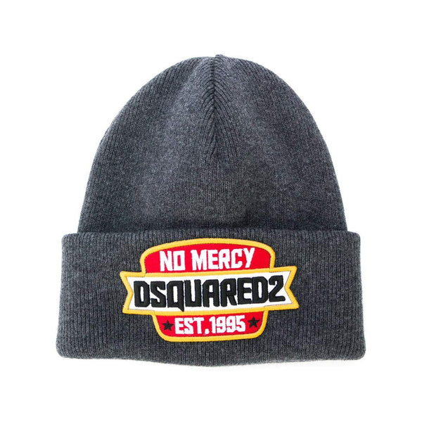 DSQUARED2 No Mercy Patch Beanie, Anthracite-OZNICO