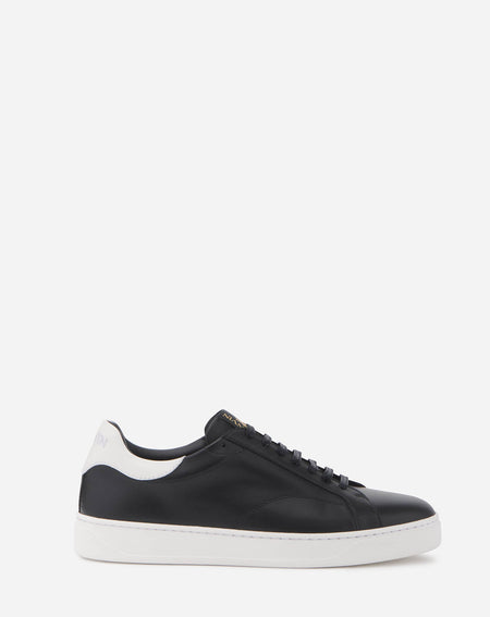 LANVIN CURB WASHED DENIM SNEAKERS, BLACK/BEIGE