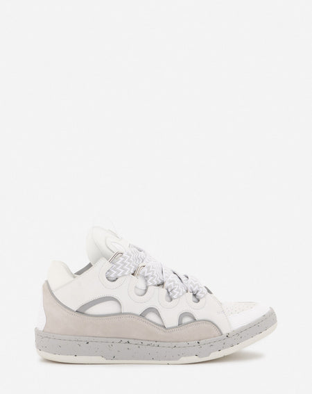 LANVIN CURB WASHED DENIM SNEAKERS, BLACK/BEIGE