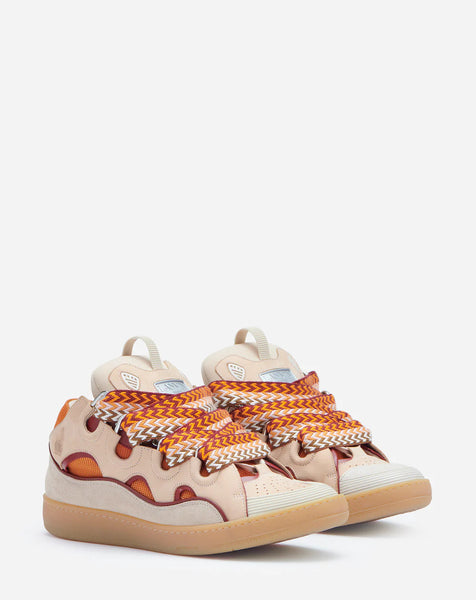 LANVIN LEATHER CURB SNEKAERS, PALE PINK/MANGO