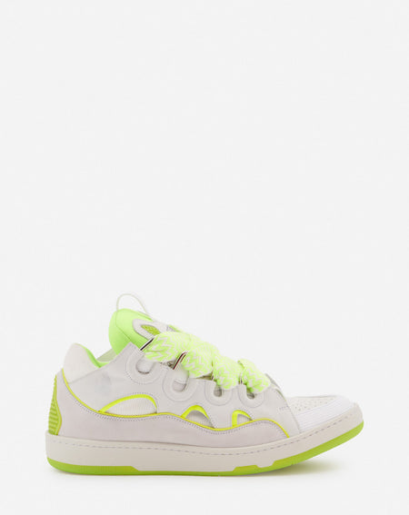 LANVIN CURB WASHED DENIM SNEAKERS, BLACK/BEIGE