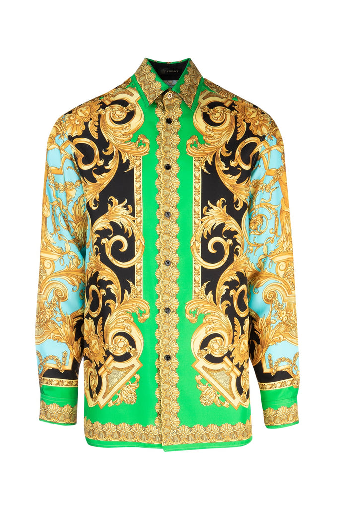 VERSACE Silk Barocco Print Shirt, Multi – OZNICO