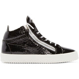 GIUSEPPE ZANOTTI Black Patent London Mid-Top Sneakers-OZNICO