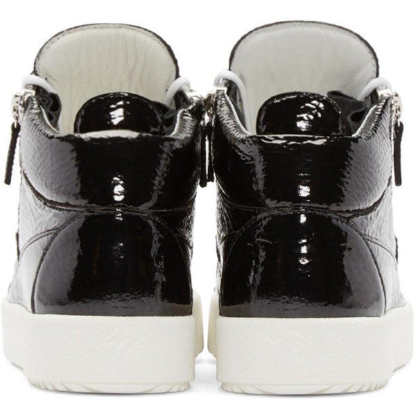 GIUSEPPE ZANOTTI Black Patent London Mid-Top Sneakers-OZNICO