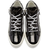 GIUSEPPE ZANOTTI Black Patent London Mid-Top Sneakers-OZNICO